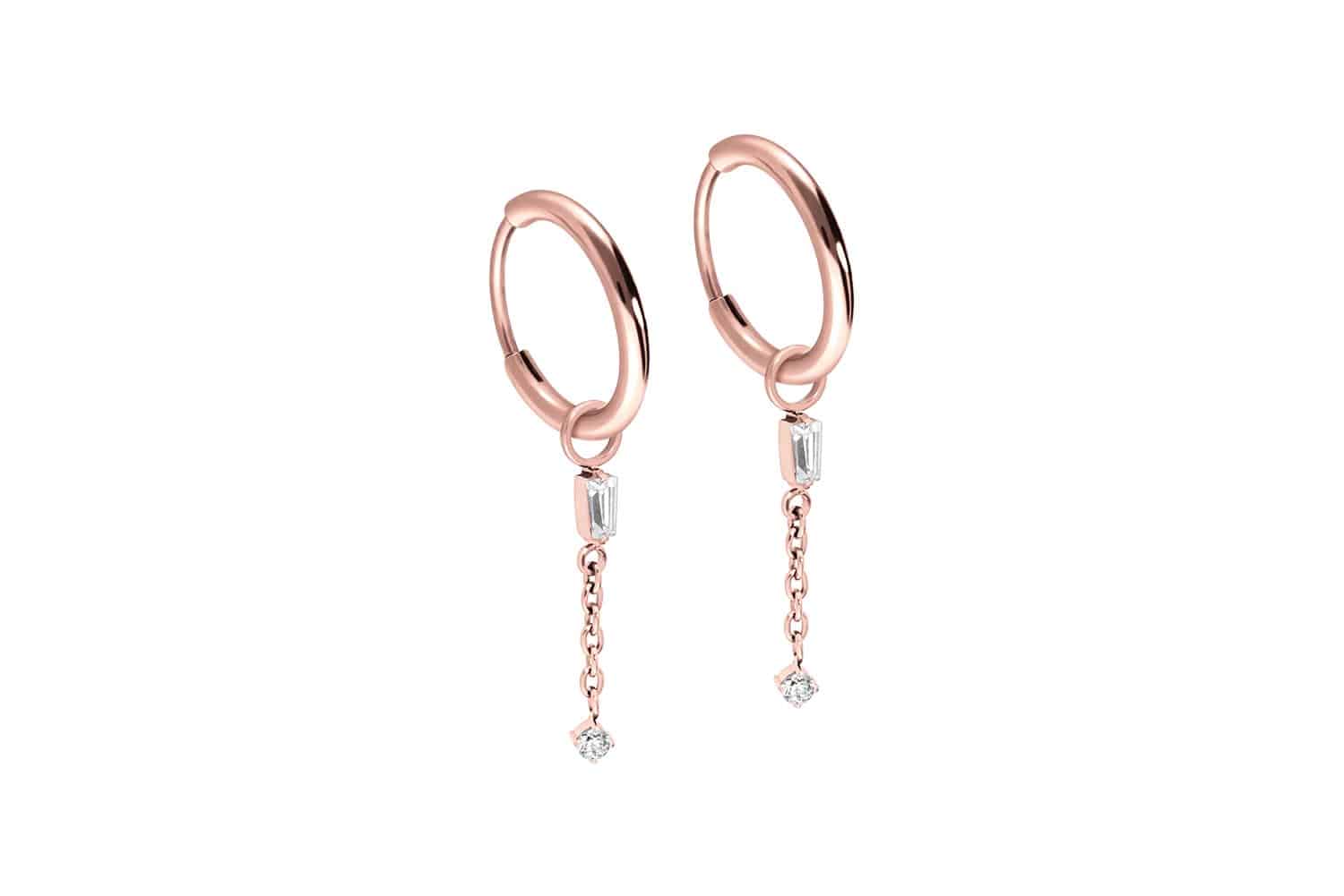 Titan Ohrclicker Creolen 2 KRISTALLE + KETTE von Piercingline